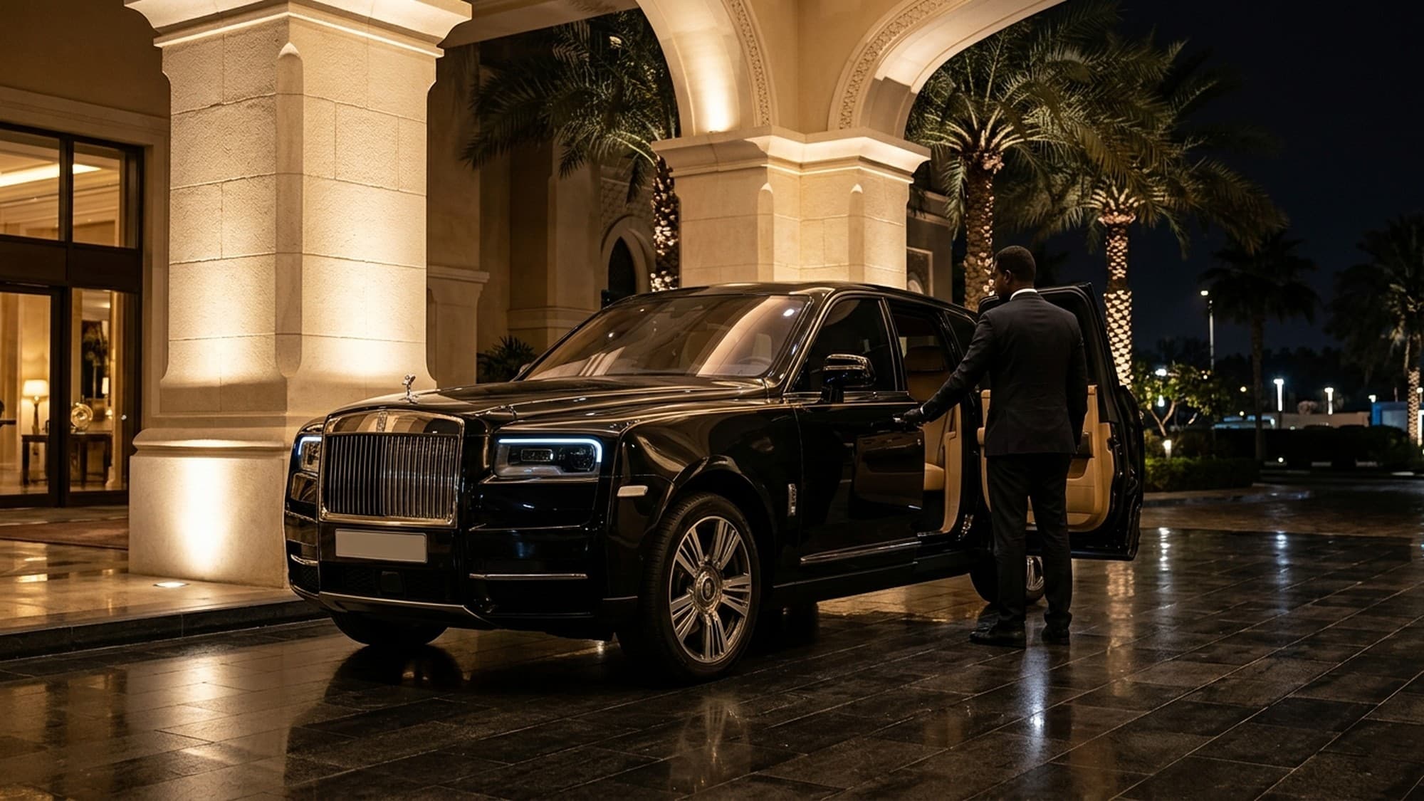 A chauffeur waiting at a hotel entrance
